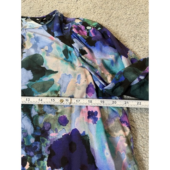 Disigual Floral Pleated Blouse S Blue Purple Long Sleeve Smocked Pullover Boho - Picture 8 of 12